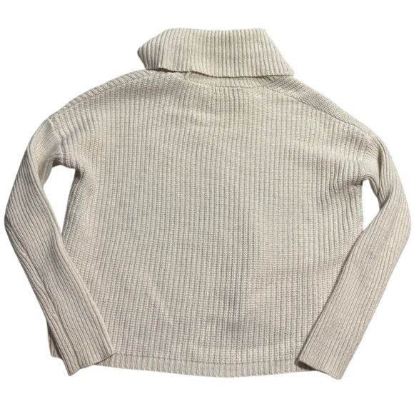 Express Cowl Neck Sweater Cropped Wool Ribbed Drop Shoulder Womens Medium Ivory - Picture 6 of 8